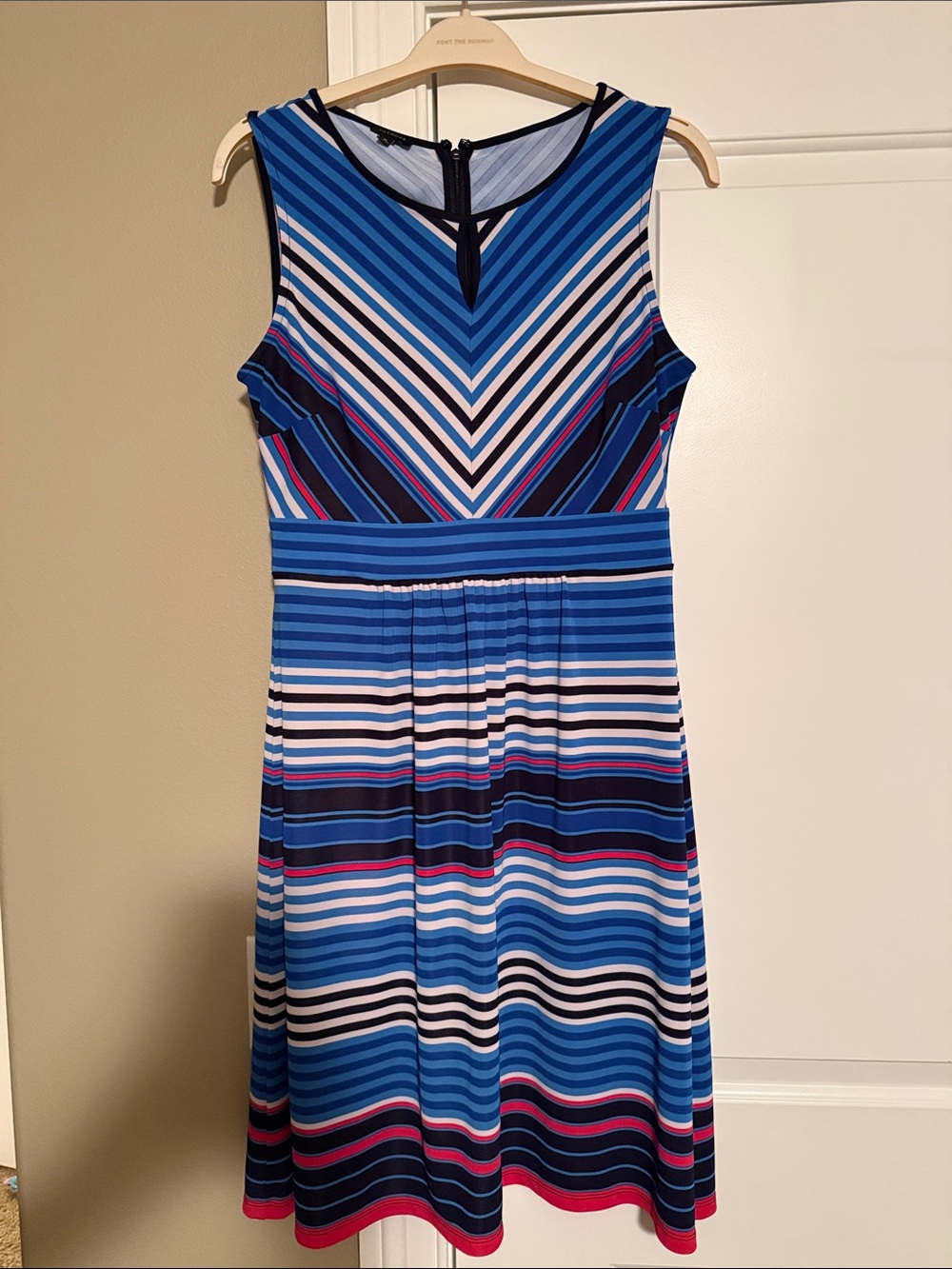 Talbots Blue, Navy & White Striped Sleeveless Dress
